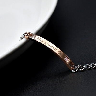 

Matching His Queen And Hers King Stainless Steel Chain Couple Bracelets For Women Men