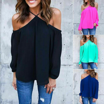 

Summer Women Sexy Cold Shoulder Sexy T-Shirt Long Sleeve Loose Casual Top Hot