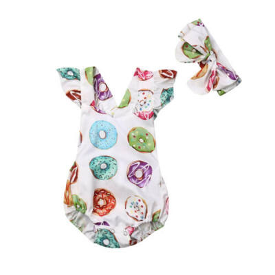 

UK Cute Newborn Kid Baby Girl Donuts Fly Sleeve Romper Jumpsuit Summer Outfits