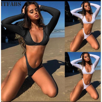 

Women Padded Bra G-string Thong Bikini Swimwear Two Pieces Swimsuit Solid Color