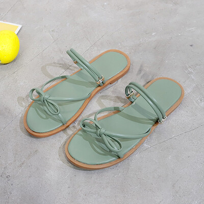 

Sandals women summer 2019 new seaside society two wear fairy bow retro flat popular Roman sandals&slippers