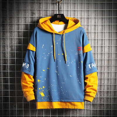 

Toponeto Mens Casual Patchwork Printed Long Sleeve Cotton Hoodies Pockets Top Sweatshirt