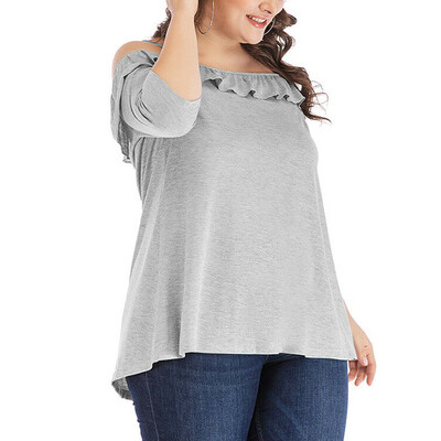

Roseonmyhand Fashion Women Plus Size Solid Off Shoulder Ruffles Half Sleeve Camis Blouse