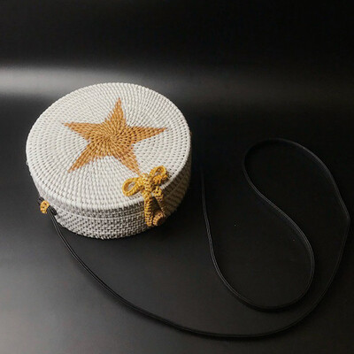 

Tailored Circle Handwoven Bali Round Retro Rattan Straw Beach Bag Crossbody