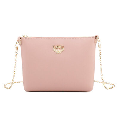 

Women Solid Color LOVE Letter Flower Zip Chain Faux Leather Crossboy Sling Bag