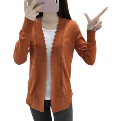 

Women Casual All-match Knitted Cardigan Long Sleeves Jacket V-neck Loose Sunscreen Top