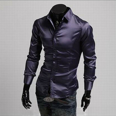 

Mens Long Sleeve Casual Shirt Luxury Silk-Like Satin Dress Shirt Tops