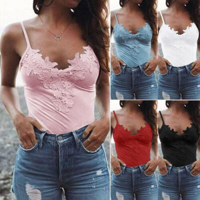 

Women V-Neck Lace T-shirt Blouse Ladies Summer Sleeveless Lace Up Vest Tops Sexy