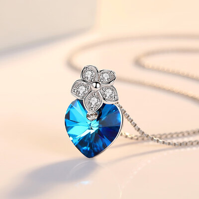 

Japanese&Korean style S925 silver love heart-shaped necklace short fashion pendant clavicle chain hundred matching accessories