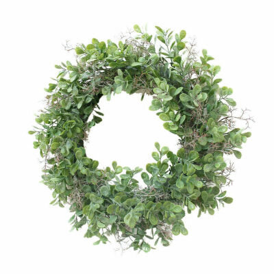 

Artificial Long leaf Lucky weed Wreath Green Leaves Front Door Indoor Wall Decor