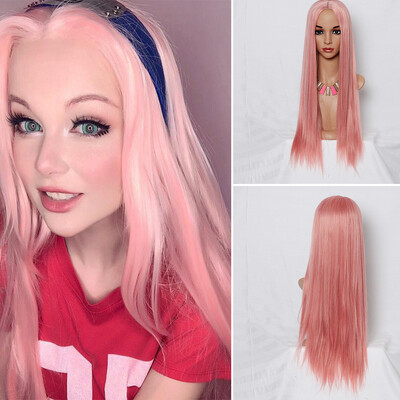 

〖Follure〗Womens Fashion Wig Pink Synthetic Hair Long Wigs Wave Curly Wig