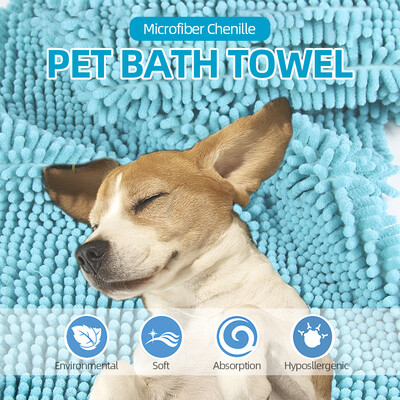 

Pet Bath Towel Microfiber Chenille Towel Grooming Absorbent Quick Drying Washable for Dogs Cats Pets