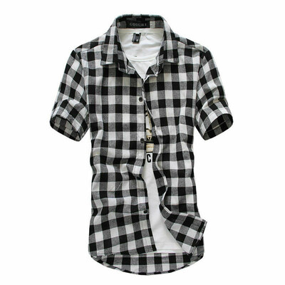 

Mens Summer Casual Dress Shirt Mens Plaid Short Sleeve Shirts Tops Slim Tee