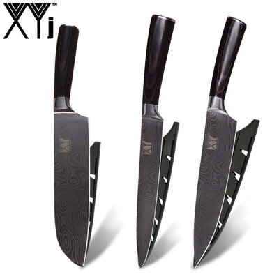 

XYj Japanese stainless steel Kitchen Knives Imitation Damascus Pattern Chef Knife Santoku Cleaver Slicing Knives Tool