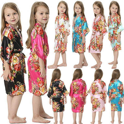 

Fashion New Silk Satin Flower Girls Dress Kimono Robe Kids Nightwear Gown