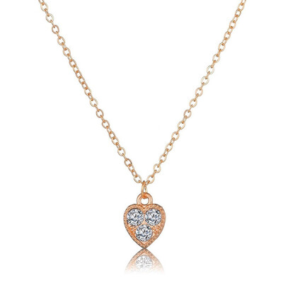 

Women Fashion Necklace Heart Design With 3 shinning Rhinestone Romantic Wedding Jewelry Fashion Gifts Women Necklace Gold Color