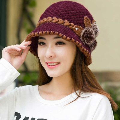 

Tailored Fashion Women Lady Winter Warm Crochet Knitted Flowers Decorated Ears Hat Hot