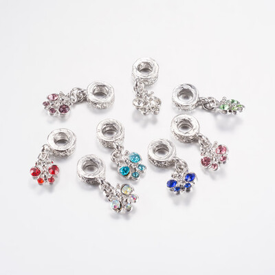 

Alloy Rhinestone European Dangle Beads Large Hole Pendants Butterfly Platinum Mixed Color 27mm Pendant 13x105x4mm