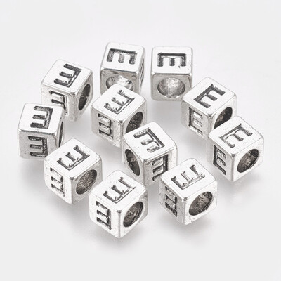 

Tibentan Style Alloy European Beads Cube Lead Free & Cadmium Free Antique Silver LetterE 7x7x7mm Hole 45mm