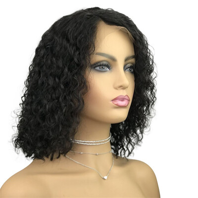 

AISOM Brazilian Curly Short Bob Human Hair Lace Frontal Wig Natural Color 150 Debsity