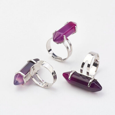 

Heated Natural Agate Finger Rings with Iron Ring Finding Platinum Bullet Size 8 18mm