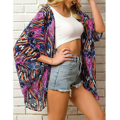 

Women Vintage Floral Chiffon Shawl Beach Bathing Suit Cardigan Bikini Swimwear Cover Up Kimono Dress Blouse Vest Shirt Coat Jacket