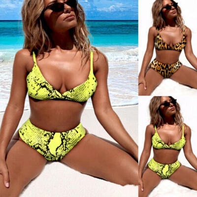 

Women High Waist Bikini Set Swimsuit Bandage Push-up Padded Bra Swimwear Bathing