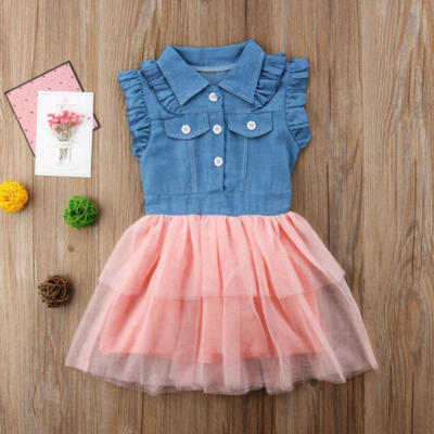 

UK Summer Toddler Kids Baby Girl Dress Denim Tulle Tutu Party Dress Sundress