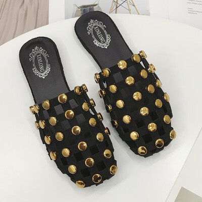 

spring&summer cool slippers womens Korean style rivet flat-bottomed out-of-the-one all-in-one slippers