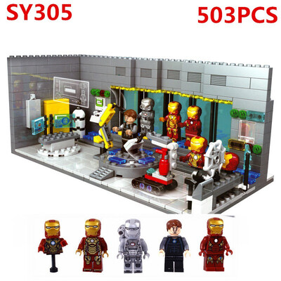 

Super Heroes Iron Man Underground Laboratory Base Mark Armor Set Model Building Blocks Bricks Kids DIY Gifts Toys SY305