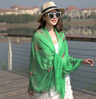 

Lavender simulation silk scarf wholesale embroidery flower chiffon scarves scarf dual-use spring&summer sunscreen beach towel