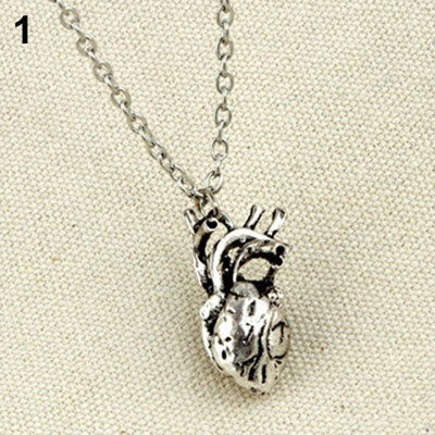 

Men Retro 3D Anatomical Human Hollow Heart Pendant Necklace Punk Sweater Chain