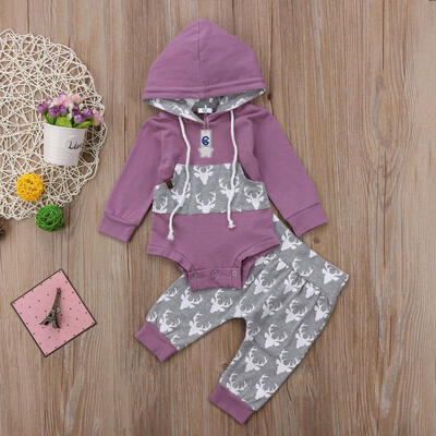 

Newborn Baby Boy Girs Romper Hooded Tops Long Pants Trousers Outfit Set Clothes