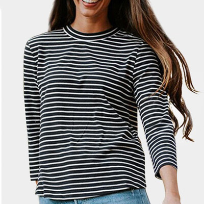 

Women Long Sleeve T-Shirt O-Neck Slim Fit Warm Autumn Spring Striped Basic T-Shirts Tops