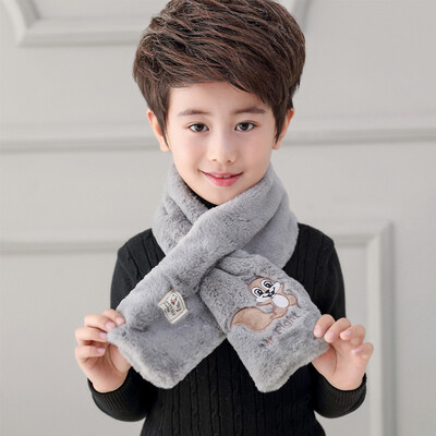

2018 autumn&winter new Korean childrens cartoon embroidery three-dimensional plush scarf baby solid color warm scarf