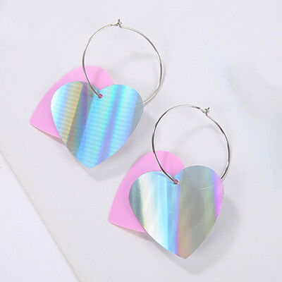 

Fashion Women Silver Plated Dangle Colorful Heart Stud Earrings Jewelry New