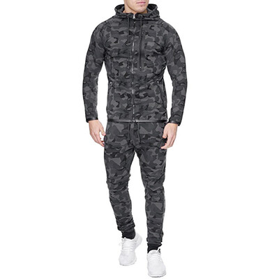 

Toponeto Mens Autumn Print Zipper Sweatshirt Hooded Top Pants Sets Sports Suit Tracksuit