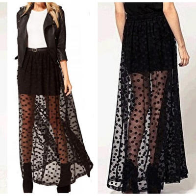 

Sexy Women Polka Dot Double Layer Clubwear Party Elastic Waist Long Maxi Skirt