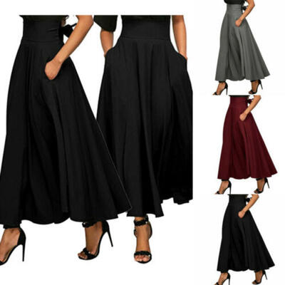 

Fashion Womens Stretch High Waist Skater Flared Pleated Swing Long Skirt Dress