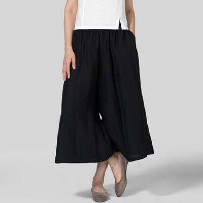 

Tailored Fashion Womens Cotton Linen Blend Pocket Plus Size Wide Leg Casual Pants