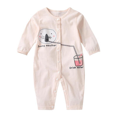 

Spring Newborn Baby Long Sleeve Cartoon O-Neck Romper Front Button Jumpsuit