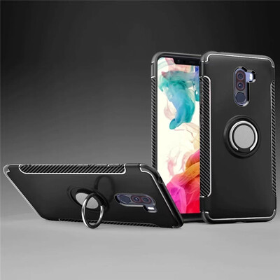 

Back Cover For Xiaomi PocoPhone F1 Poco Phone Case Car Holder Stand Hard PC Silicon Ring Suction Bracket