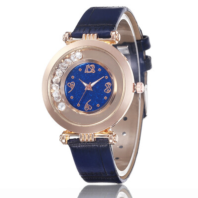

Watch leather strap creative heart-shaped digital ladies watch with diamonds