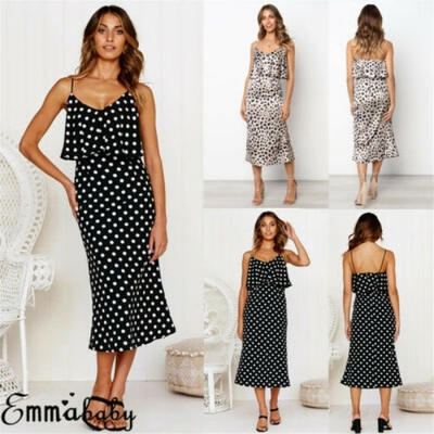 

New Women Summer Polka Dot Ruffle Condole Long Dress Casual Sundress