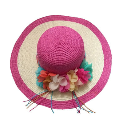 

New Summer Women Straw Hat Wide Brim Colorful Flower Floppy Foldable Sun Beach Hat Headwear