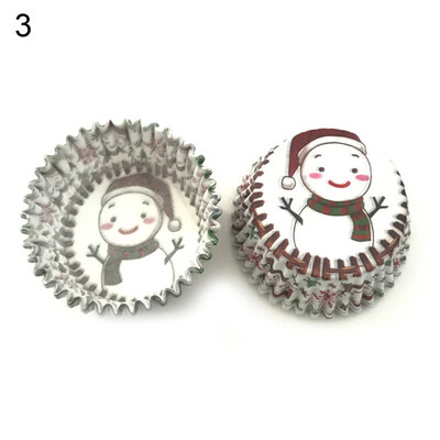

100Pcs Christmas Cap Snowman Print Cupcake Liners Wrappers Cake Baking Cup Tray