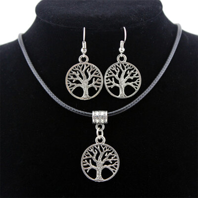 

1 Set The Tree of Life Vintage Elegant Jewelry Tibetan Silver Plated Pendant Necklace Earring Jewelry Set