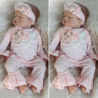 

US 2PCS Newborn Baby Girls Clothes Lace Flared Romper Jumpsuit Bodysuit Outfits