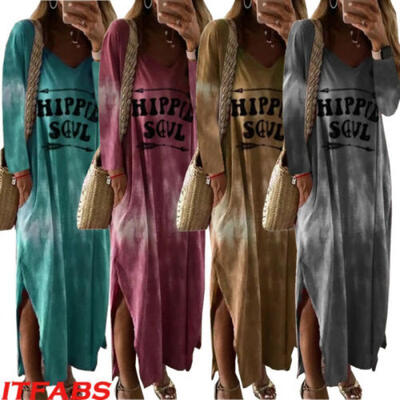 

Womens Boho Floral Long Sleeve Maxi Holiday Cocktail Party Beach Dress Sundress