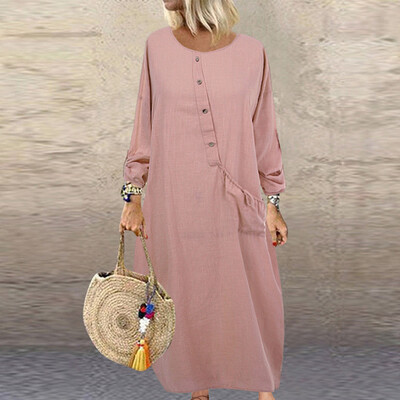 

Tailored Women Plus Size Ladies Vintage O-Neck Loose Long Sleeve Casual Long Dress